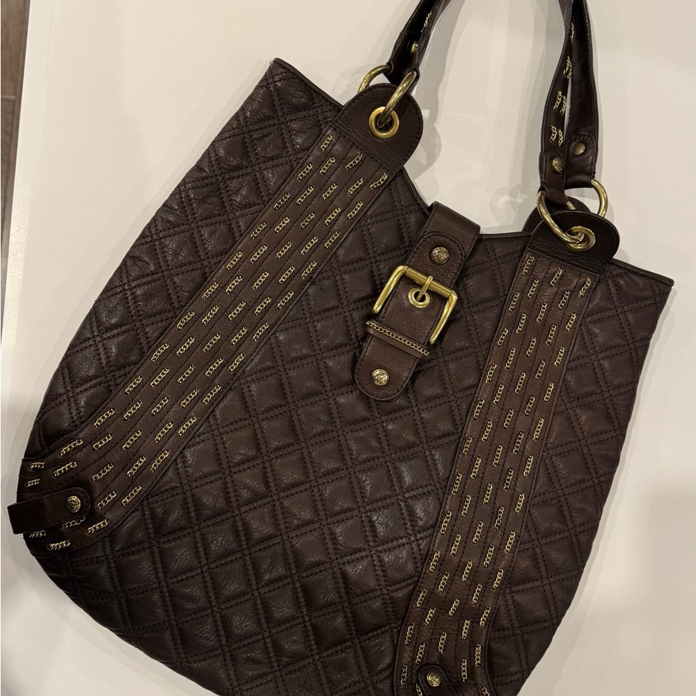 Mint Condition KATE LANDRY Brown Leather Quilted Tote Bag